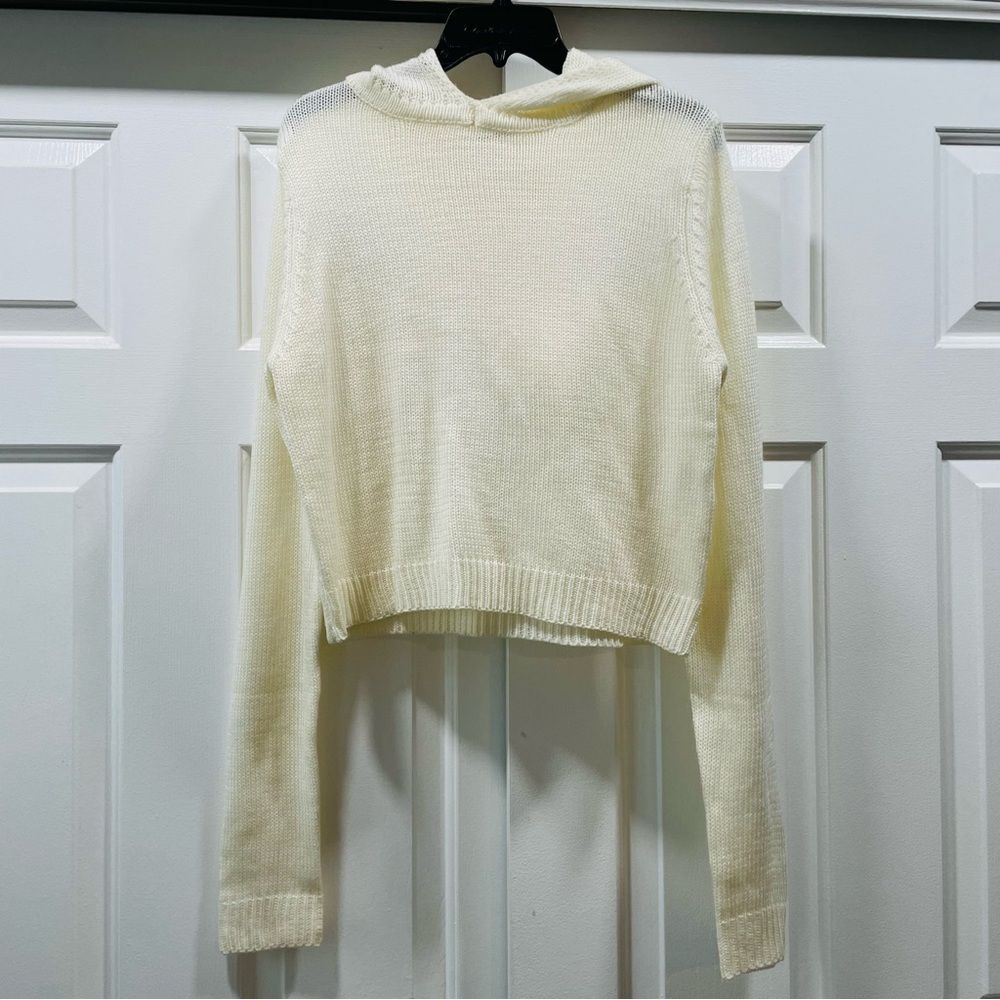 Super Down Cream Off-white Cropped Hooded Sweater Size L